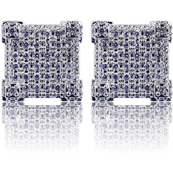 14K Gold Plated 925 Sterling Silver Iced Out Large Stud Earrings for Men Women - Picture 2 of 8